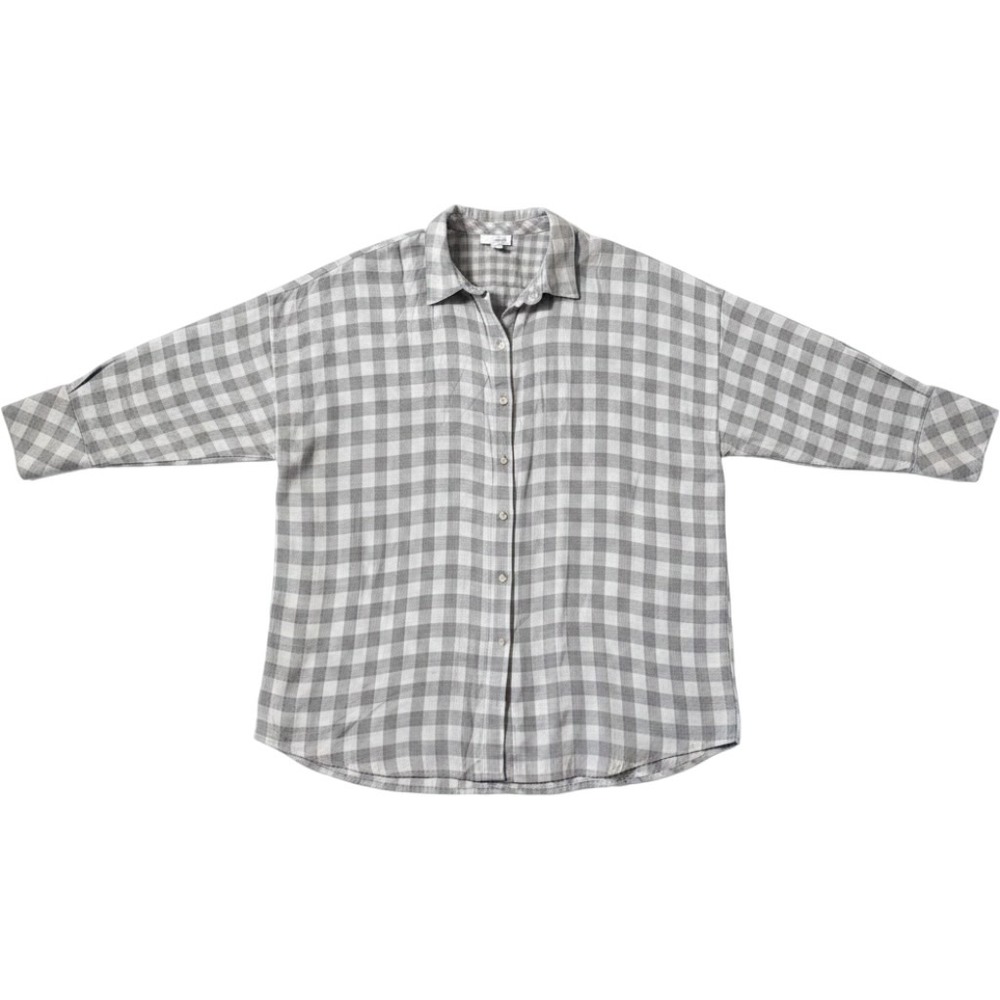 J. Jill Gray Plaid Button Down Shirt‎ Oversized Relaxed Fit w/pockets L